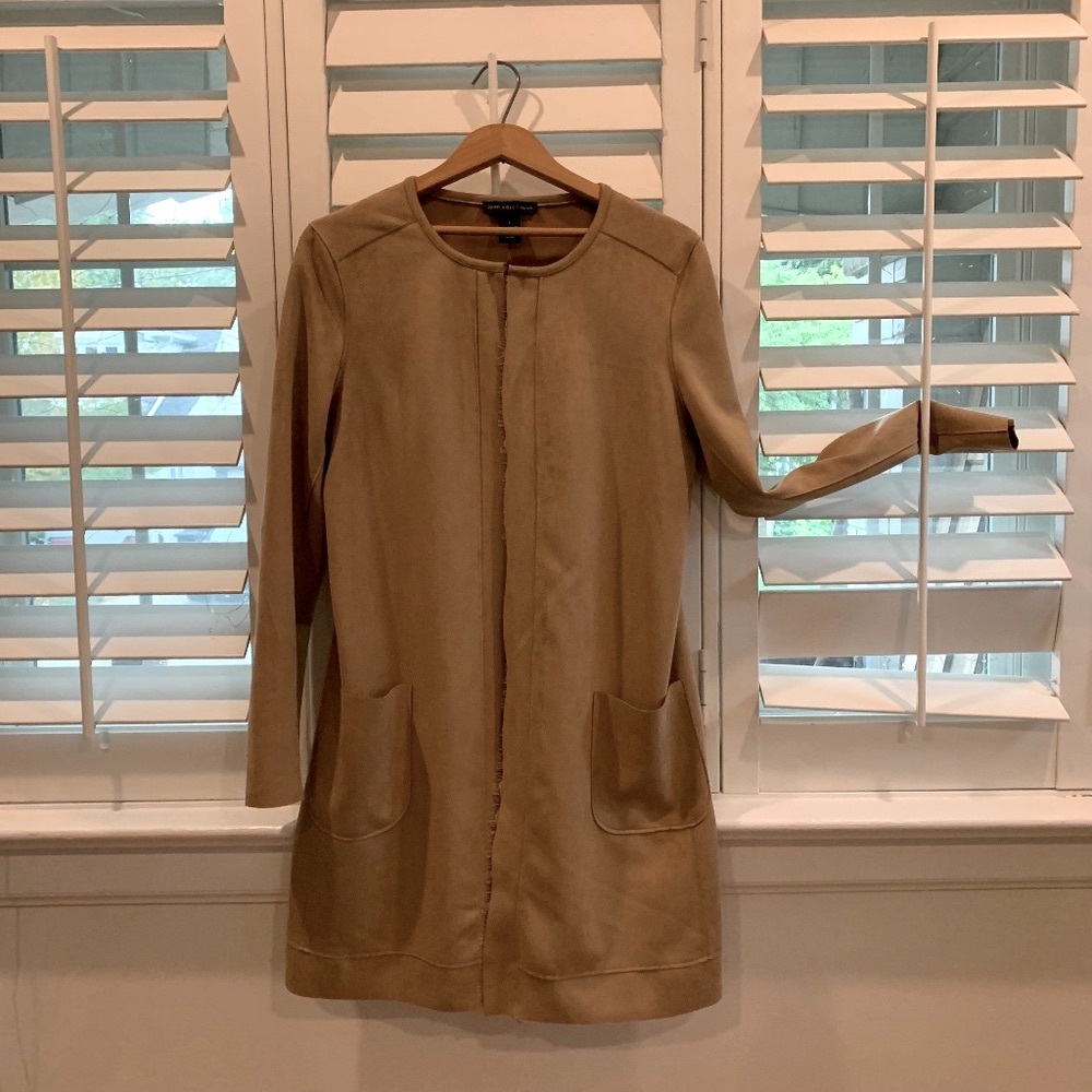 Joan Vass NY camel lace and faux suede lightweight coat
